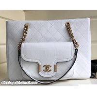 Feminine Chanel Grained Calfskin Archi Chic Large Shopping Bag A57221 White/Gold 2018