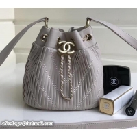Shop Duplicate Chanel Crumpled Calfskin Coco Pleats Mini Drawstring Bag A91757 Beige 2018