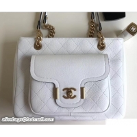 Hot Style Chanel Grained Calfskin Archi Chic Small Shopping Bag A57220 White/Gold 2018