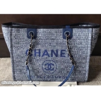 Well Crafted Chanel Golden Silk Thread Deauville Canvas Shopping Small Bag A57033 Blue 2018