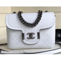Good Looking Chanel Grained Calfskin Archi Chic Small Flap Bag A57217 White/Silver 2018