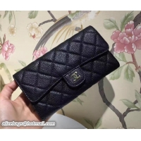 Good Quality Chanel Grained Quilting Lambskin Flap Wallet With Gold-tone Metal 31222 Black