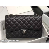 Well Crafted Chanel Classic Flap Bag A1113 in original caviar Leather Black with Silver Hardware