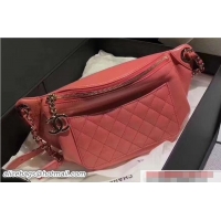 Classic Hot Chanel Crumpled Calfskin Bi Quilted Waist Bag A57832 Pink 2018
