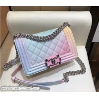 Unique Style Chanel Multicolor Printed Grained Calfskin Rainbow Boy Small Flap Bag 502022 2018