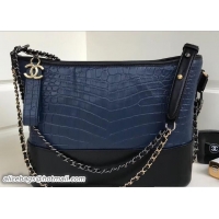 Good Looking Chanel Croco Pattern Gabrielle Small Hobo Bag A91810 Dark Blue/Black 2018