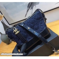 Grade Quality Chanel Tweed/Calfskin Gabrielle Small Hobo Bag A91810 Dark Blue/Black 2018