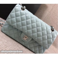Shop Duplicate Chanel Classic Flap Medium Bag A1112 Turquoise in Sheepskin Leather with Silver Hardware 2018