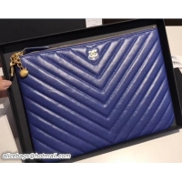 Best Product Chanel Caviar Leather Owl Charms Chevron Pouch Clutch Small Bag A82545 Blue 2018