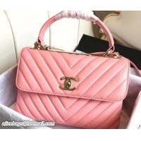 Stylish Chanel Chevron Trendy CC Small Flap Top Handle Bag A92236 Pink 2018