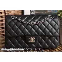 Purchase Chanel Classic Flap Medium Bag A1112 Black in Sheepskin Leather with Silver Hardware