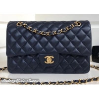 Fashion Chanel Classic Flap Medium Bag A1112 Navy Blue in Sheepskin Leather with Gold Hardware