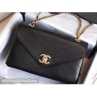 Good Quality Chanel Chevron Chic Lambskin Gold-tone Metal Small Flap Bag A57431 Black 2018