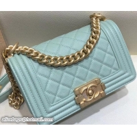 Luxurious Chanel Small Boy Flap Shoulder Bag A67086 in Original Caviar Leather Turquoise with Gold Hardware