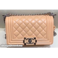 Classic Specials Chanel Small Metallic Crumpled Waxy Leather Resin Boy Flap Shoulder Bag 602013 Apricot