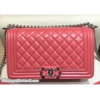 Discount Chanel Medium Metallic Crumpled Waxy Leather Resin Boy Flap Shoulder Bag 602014 Dark Pink