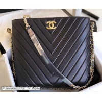 Luxury Chanel Chevron Multicolor Chain Bucket Bag 603011 Black 2018