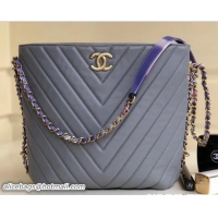 Crafted Chanel Chevron Multicolor Chain Bucket Bag 603011 Gray 2018
