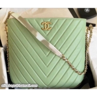 Trendy Design Chanel Chevron Multicolor Chain Bucket Bag 603011 Light Green 2018