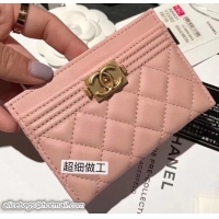 Popular Style Chanel Sheepskin Boy Card Holder A84431 Beige 2018