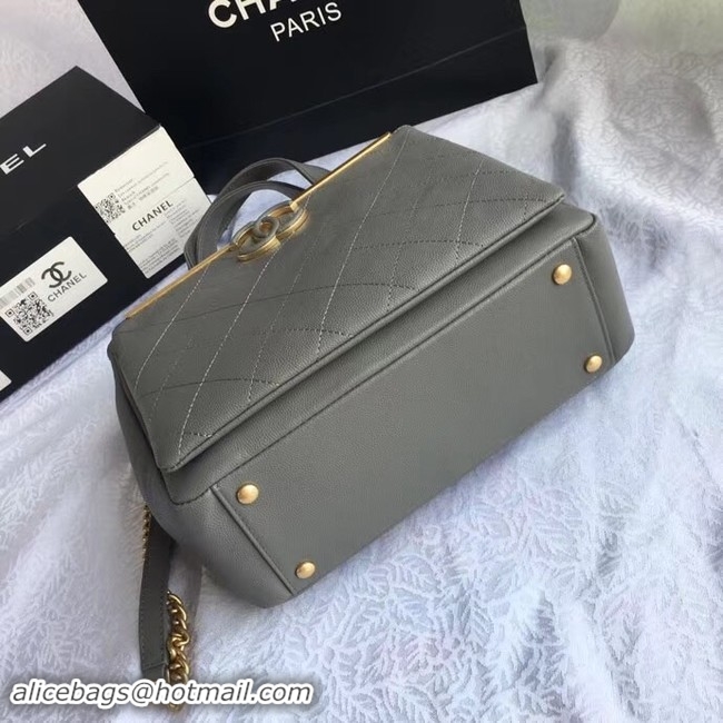 Fashion Chanel Small Shopping Bag Grained Calfskin & Gold-Tone Metal A57563 grey