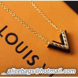 Popular Style Louis Vuitton Colored Lacquer And Studs Essential V Necklace Black M63181