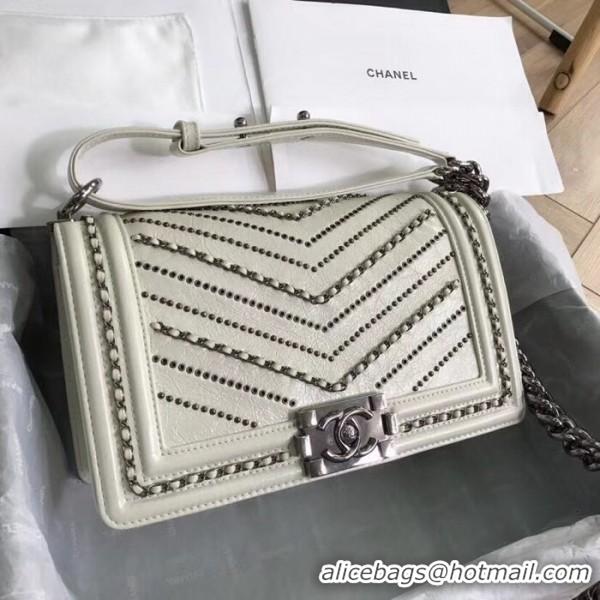 1:1 aaaaa Chanel Crumpled Calfskin Small Boy Chanel Bag A67085 Ivory 2019