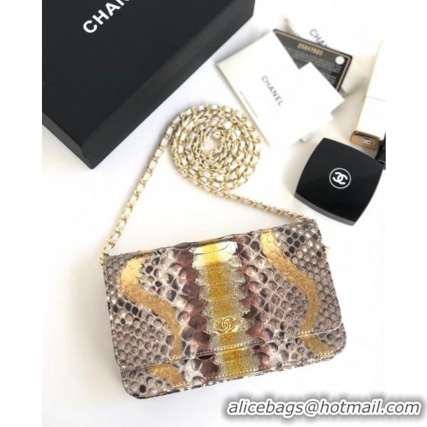 Popular Style Chanel Python Leather Wallet On Chain WOC Flap Bag 120901 Gold 2019