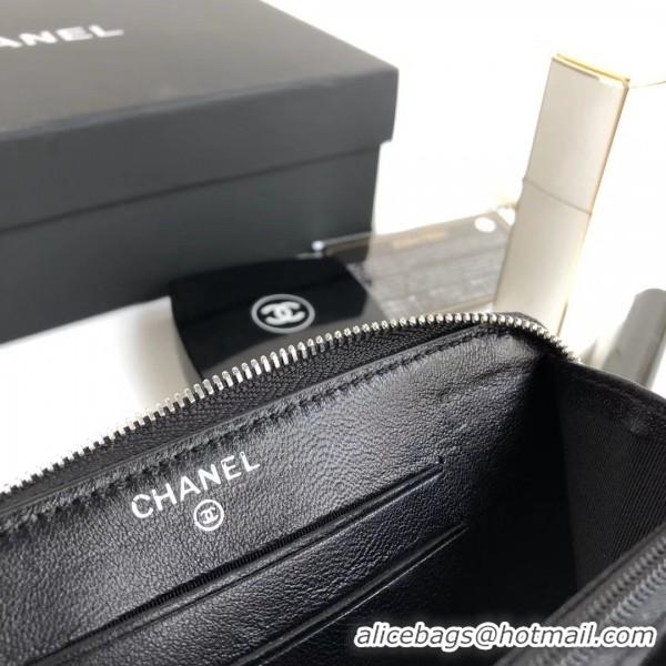 Durable Chanel Printed Lambskin Short Zippy Wallet A57540 Black 2019