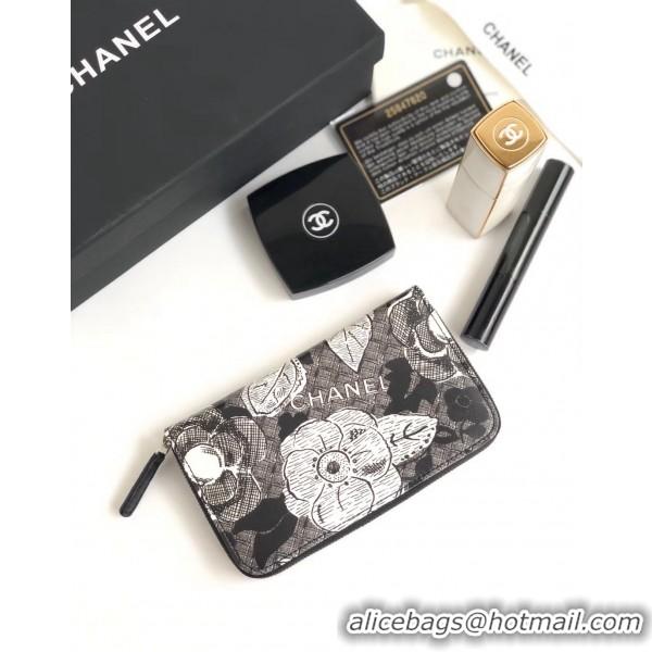 Durable Chanel Printed Lambskin Short Zippy Wallet A57540 Black 2019