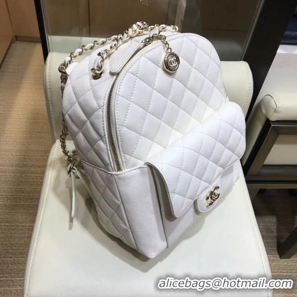 AAAAA Chanel Grained Calfskin Quilting Large Backpack AS0004 White