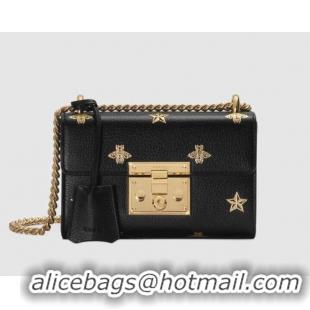 Fashion Gucci Padlock Bee Star small shoulder bag 432182 Black