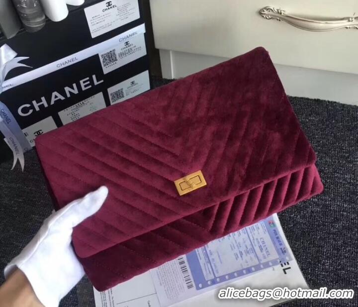 Expensive Chanel classic clutch velvet & Gold-Tone Metal 35629 Burgundy