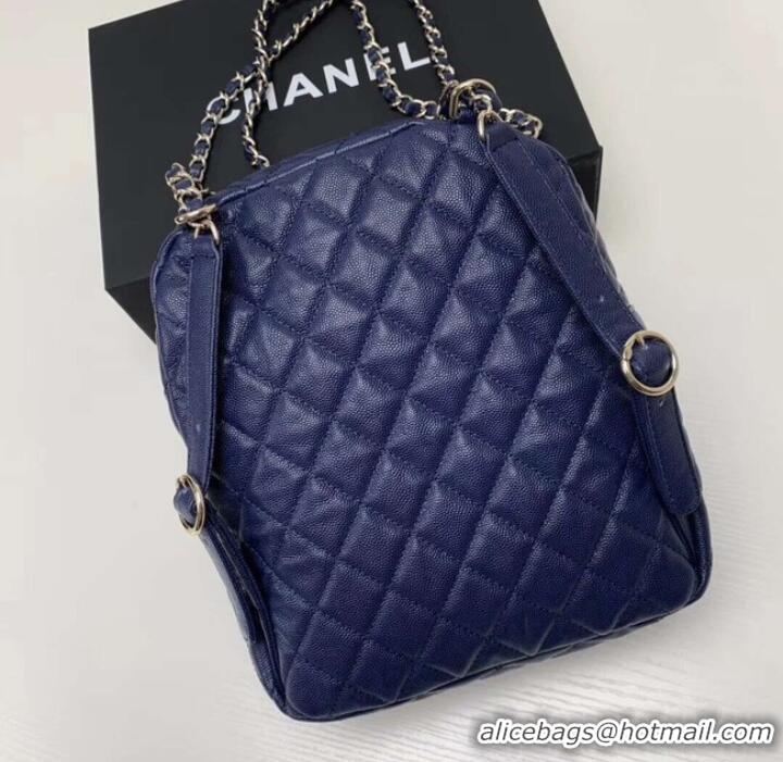 Unique Style Chanel Grained Calfskin & Gold-Tone Metal backpack AS0004 Blue