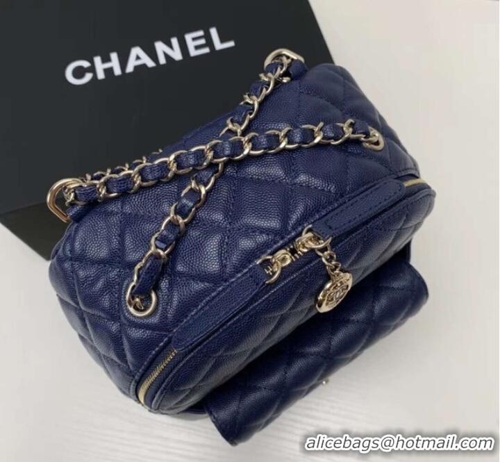 Unique Style Chanel Grained Calfskin & Gold-Tone Metal backpack AS0004 Blue