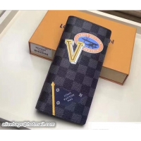 Luxury Louis Vuitton LV League Damier Graphite Canvas Brazza Wallet N64438