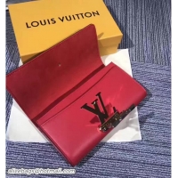 Expensive Louis Vuitton Calfskin Louise Initials Clasp Evening Clutch M42036 Red 2017