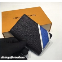 Luxury Louis Vuitton Taiga Leather Blue Stripe Pocket Organizer M64017 Black 2017