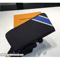 Sumptuous Louis Vuitton Taiga Leather Blue Stripe Zippy Wallet Vertical M64094 Black 2017