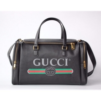 Famous Top Grade Gucci Logo Print Leather Carry-on Duffle 547837 Black