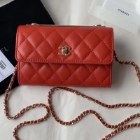 Popular Style Chanel Lambskin Quilting Trendy CC Wallet with Chain 121022 Red 2019