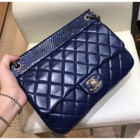 1:1 Chanel Lambskin/Python Flap Bag A57947 Blue