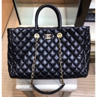 Charming Chanel Quilting Aged Calfskin Large Shopping Bag A93525 Black 2019