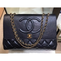 Sophisticated Chanel Grained Calfskin Flap Shoulder Bag A92233 Navy Blue 2019