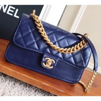 Discount Chanel Calfskin Quilting Chain Flap Medium Shoulder A94516 Blue 2019 Collection