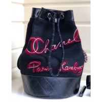 Best Chanel Embroidered Wool And Calfskin Drawstring Backpack Bag A93024 Black/Red