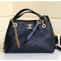 Top Quality Chanel Calfskin Chevron Chic Shopping Bag A93035 Black 2019