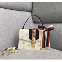 Luxury Gucci Sylvie Bee Star small shoulder bag A421882 White