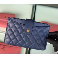 Low Price Chanel classic pouch Grained Calfskin & Gold-Tone Metal A81902 blue