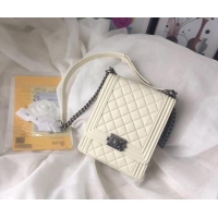 Classic Hot Chanel boy handbag Patent Calfskin & Silver-Tone Metal AS1030 creamy-white